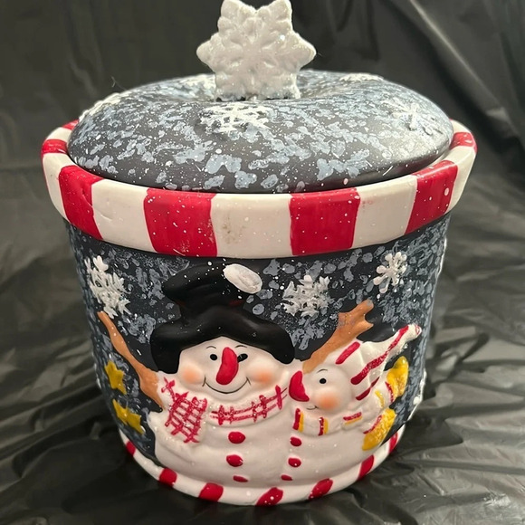 Christmas Ceramic Snowman Cookie Jar - Picture 1 of 8